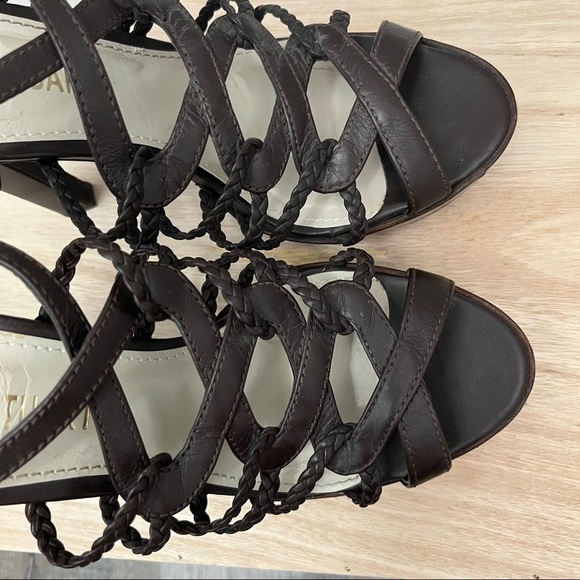 Colin Stuart Brown Leather Braided Strappy Platform Heeled Sandal 6 - Picture 7 of 7